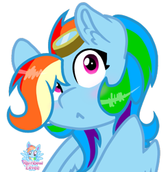 Size: 801x817 | Tagged: safe, artist:rainbow eevee, derpibooru import, rainbow dash, pegasus, pony, alternate, blushing, cute, dashabetes, ear fluff, female, goggles, looking, simple background, solo, transparent background