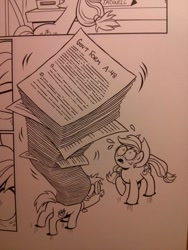 Size: 768x1024 | Tagged: safe, artist:brendahickey, idw, applejack, earth pony, pony, spoiler:comic, spoiler:comicff15, paperwork, tadwell, wip