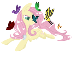 Size: 1024x768 | Tagged: safe, artist:pixernosse, fluttershy, butterfly, pegasus, pony, simple background, solo, white background