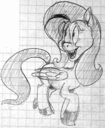 Size: 1064x1296 | Tagged: safe, artist:colossalstinker, fluttershy, pegasus, pony, graph paper, monochrome, solo, traditional art
