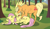 Size: 800x466 | Tagged: safe, artist:mellise, applejack, fluttershy, earth pony, pegasus, pony, argument, hoers, yelling