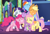 Size: 1251x852 | Tagged: safe, derpibooru import, screencap, applejack, fluttershy, pinkie pie, rainbow dash, rarity, spike, twilight sparkle, twilight sparkle (alicorn), alicorn, dragon, earth pony, pegasus, pony, unicorn, castle sweet castle, cropped, cute, eyes closed, female, floppy ears, freckles, group, group hug, hug, male, mane seven, mane six, mare, raised hoof, smiling, teeth