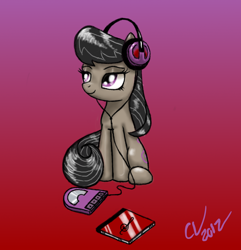 Size: 1744x1808 | Tagged: safe, artist:sakaerion, octavia melody, earth pony, pony, cd player, gradient background, headphones, solo