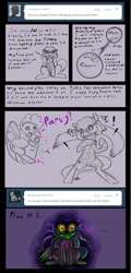 Size: 725x1508 | Tagged: safe, artist:infinityplus1, pinkie pie, oc, earth pony, pony, ..., 2013, ask, bipedal, comic, confetti, fourth wall, gritted teeth, possessed, princess zelda, sitting, surprised, the legend of zelda, the legend of zelda: majora's mask, tumblr, wide eyes