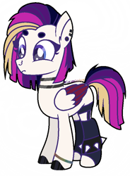 Size: 586x796 | Tagged: safe, artist:caramelushy, oc, oc only, oc:neon gothic, pegasus, pony, androgynous, anklet, bracelet, choker, clothes, colored wings, ear piercing, earring, femboy, jewelry, male, multicolored hair, multicolored wings, nose piercing, nose ring, piercing, simple background, socks, solo, spiked wristband, stallion, stockings, thigh highs, transparent background, wristband