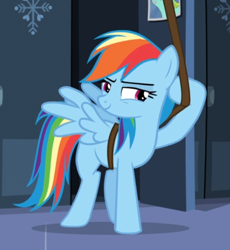 Size: 646x702 | Tagged: safe, derpibooru import, screencap, rainbow dash, pegasus, pony, tanks for the memories, cropped, female, mare, narrowed eyes, smiling, solo, spread wings, wings