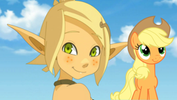 Size: 680x383 | Tagged: safe, applejack, earth pony, pony, comparison, evangelyne, female, mare, wakfu