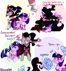 Size: 2480x2676 | Tagged: safe, artist:tingsan, derpibooru import, king sombra, twilight sparkle, twilight sparkle (alicorn), alicorn, crystal pony, pony, unicorn, book, crystal, crystallized, female, flower, male, shadow, shipping, sombra eyes, straight, twibra