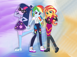 Size: 3000x2250 | Tagged: safe, artist:crispykreme, artist:snackcracklepop, rainbow dash, sci-twi, sunset shimmer, twilight sparkle, equestria girls, alternate outfits, clothes, socks