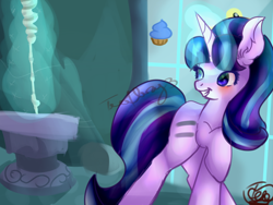 Size: 1600x1200 | Tagged: safe, artist:teoflory3, starlight glimmer, unicorn, the cutie map, blushing, cutie mark vault, igual cutie mark, levitation, magic, s5 starlight, solo, staff, staff of sameness, telekinesis