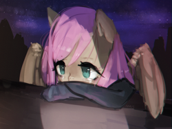 Size: 1280x960 | Tagged: safe, artist:marinakirby, fluttershy, anthro, pegasus, crying, female, night, solo