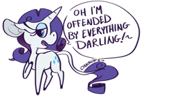 Size: 1280x780 | Tagged: safe, artist:alaggi, rarity, classical unicorn, pony, unicorn, leonine tail, marshmelodrama, offended, raised hoof, simple background, solo, transparent background, unshorn fetlocks