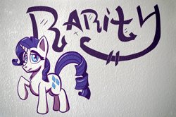 Size: 1920x1272 | Tagged: safe, artist:sirdeeviant, rarity, pony, unicorn, female, horn, mare, purple mane, solo, text, white coat