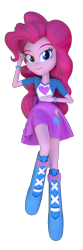 Size: 1417x4251 | Tagged: safe, artist:3d thread, artist:creatorofpony, pinkie pie, equestria girls, /mlp/, 3d, 3d model, balloon, bedroom eyes, blender, body pillow, body pillow design, boots, bracelet, clothes, high heel boots, high res, jewelry, looking at you, on back, raised leg, simple background, skirt, solo, transparent background