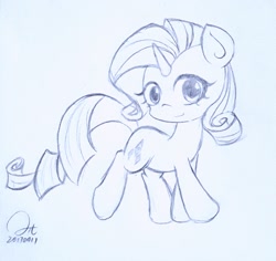 Size: 1922x1814 | Tagged: safe, artist:aitureria, rarity, pony, unicorn, cute, looking at you, pencil drawing, simple background, smiling, solo, traditional art, wide eyes