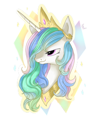 Size: 1188x1518 | Tagged: safe, artist:nuttypanutdy, princess celestia, alicorn, pony, bust, female, lidded eyes, mare, portrait, simple background, smiling, solo, transparent background