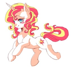 Size: 476x450 | Tagged: safe, artist:tsukuda, sunset shimmer, pony, unicorn, blushing, cute, female, mare, no pupils, pixiv, shimmerbetes, simple background, solo, white background