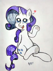 Size: 3120x4160 | Tagged: safe, artist:gian2020, rarity, pony, unicorn, absurd resolution, cute, female, mare, open mouth, raribetes, signature, solo, traditional art, underhoof
