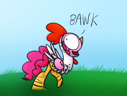 Size: 1108x837 | Tagged: safe, artist:mr. rottson, pinkie pie, earth pony, pony, animal costume, chicken pie, chicken suit, clothes, costume, solo