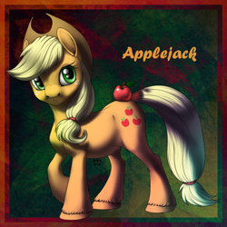 Size: 1200x1200 | Tagged: safe, artist:whitespades, applejack, earth pony, pony, apple, solo, unshorn fetlocks