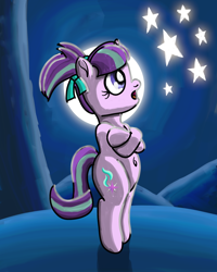 Size: 2400x3000 | Tagged: safe, artist:saburodaimando, starlight glimmer, pony, unicorn, belly button, bipedal, brothers grimm, cute, die sterntaler, female, filly, filly starlight glimmer, glimmerbetes, newbie artist training grounds, night, star money, stars, startaler, younger