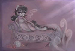 Size: 1685x1153 | Tagged: safe, artist:coffeechicken, octavia melody, earth pony, pony, cigarette, cigarette holder, unshorn fetlocks