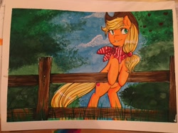 Size: 1280x958 | Tagged: safe, artist:azure-doodle, applejack, earth pony, pony, female, mare, solo, traditional art