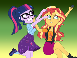 Size: 2400x1800 | Tagged: artist needed, safe, sci-twi, sunset shimmer, twilight sparkle, better together, equestria girls, text support, text support: sunset shimmer, duo, female