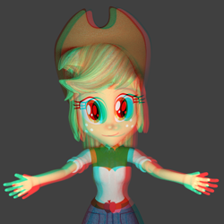 Size: 1080x1080 | Tagged: safe, artist:creatorofpony, applejack, equestria girls, /mlp/, 3d, anaglyph 3d, blender, cowboy hat, hat, smiling, solo, stetson