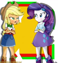 Size: 2000x2184 | Tagged: safe, artist:vixelzf, applejack, rarity, equestria girls, clothes, female