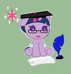 Size: 1000x1050 | Tagged: safe, artist:universual-light001, derpibooru import, twilight sparkle, pony, baby, baby pony, diaper, filly, foal, glasses, graduation cap, hat, solo