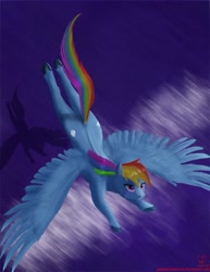 Size: 3699x4799 | Tagged: safe, artist:greenbrothersart, derpibooru import, rainbow dash, pegasus, pony, both cutie marks, female, flying, mare, night, reflection, shadow, solo, unshorn fetlocks, water, wings