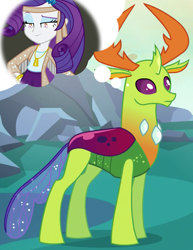 Size: 720x935 | Tagged: safe, edit, edited screencap, screencap, rarity, thorax, changedling, changeling, equestria girls, rainbow rocks, to where and back again, bread, food, hello kitty, king thorax, sanrio, thought bubble, toast, toaster, wat