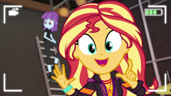 Size: 1920x1080 | Tagged: safe, screencap, sunset shimmer, better together, equestria girls, cute, female, how to backstage, looking at you, recording, selfie drone, shimmerbetes, smiling, video