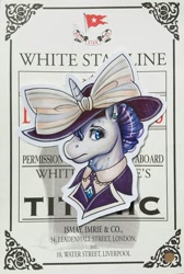 Size: 918x1363 | Tagged: safe, artist:eeviart, rarity, pony, unicorn, ppov, bust, clothes, costume, hat, portrait, raristocrat, rose dewitt bukater, solo, ticket, titanic, traditional art