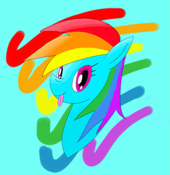 Size: 1105x1138 | Tagged: safe, artist:notadeliciouspotato, derpibooru import, rainbow dash, pegasus, pony, blue background, female, looking at you, mare, simple background, solo, tongue out