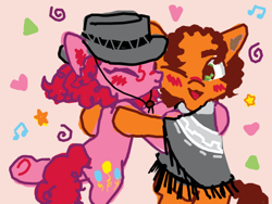 Size: 520x390 | Tagged: safe, artist:rovers, cheese sandwich, pinkie pie, earth pony, pony, blushing, cheesepie, doodle or die, female, kissing, male, shipping, straight