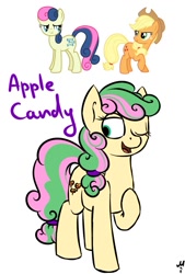 Size: 643x951 | Tagged: safe, artist:milchik, applejack, bon bon, sweetie drops, oc, earth pony, pony, fusion