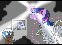 Size: 490x360 | Tagged: safe, artist:kyonsylar, derpibooru import, twilight sparkle, oc, alex warlorn, fanfic, pony pov series, reharmonized ponies, straitjacket