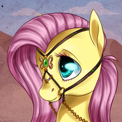 Size: 500x500 | Tagged: safe, artist:wiwolf, fluttershy, pegasus, pony, saddle arabian, bridle, solo