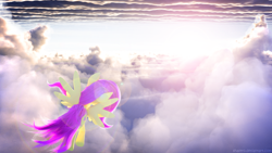 Size: 1920x1080 | Tagged: safe, artist:shastro, fluttershy, pegasus, pony, 3d, blender, cloud, cloudy, flying, scenery, sky, solo, wip