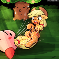 Size: 500x500 | Tagged: safe, artist:lumineko, applejack, earth pony, pony, crossover, imminent vore, implied vore, kirby, kirby (character), kirby super star, whispy woods