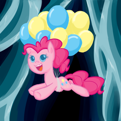 Size: 1250x1250 | Tagged: safe, artist:gintoki23, pinkie pie, earth pony, pony, :3, balloon, happy, solo, then watch her balloons lift her up to the sky