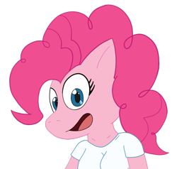 Size: 724x688 | Tagged: safe, artist:insecureflaky, pinkie pie, anthro, clothes, female, pink hair, pink skin, smiling, solo