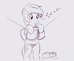 Size: 2836x2336 | Tagged: safe, artist:drafthoof, derpy hooves, clothes, clothes line, music notes, panties, shirt, solo, t-shirt, underwear