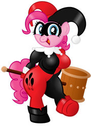 Size: 1024x1428 | Tagged: safe, artist:aleximusprime, pinkie pie, anthro, breasts, crossover, female, harley quinn, parody, simple background, solo, transparent background