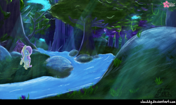 Size: 1341x800 | Tagged: safe, artist:clouddg, fluttershy, pegasus, pony, river, scenery, solo, tree