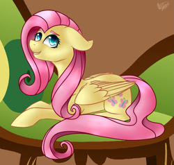 Size: 1001x952 | Tagged: safe, artist:peaceouttopizza23, fluttershy, pegasus, pony, floppy ears, prone, smiling, sofa, solo
