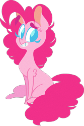 Size: 1336x2005 | Tagged: safe, artist:strangiesleepy, pinkie pie, earth pony, pony, ear fluff, leg fluff, sitting, smiling, solo