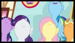 Size: 640x372 | Tagged: safe, derpibooru import, edit, edited screencap, screencap, applejack, fluttershy, rainbow dash, rarity, twilight sparkle, twilight sparkle (alicorn), alicorn, earth pony, pegasus, pony, unicorn, yakity-sax, border, comic, cowboy hat, cropped, female, hat, horn, mare, meme, meme face, nose in the air, ponyville, screencap comic, sugarcube corner, wings